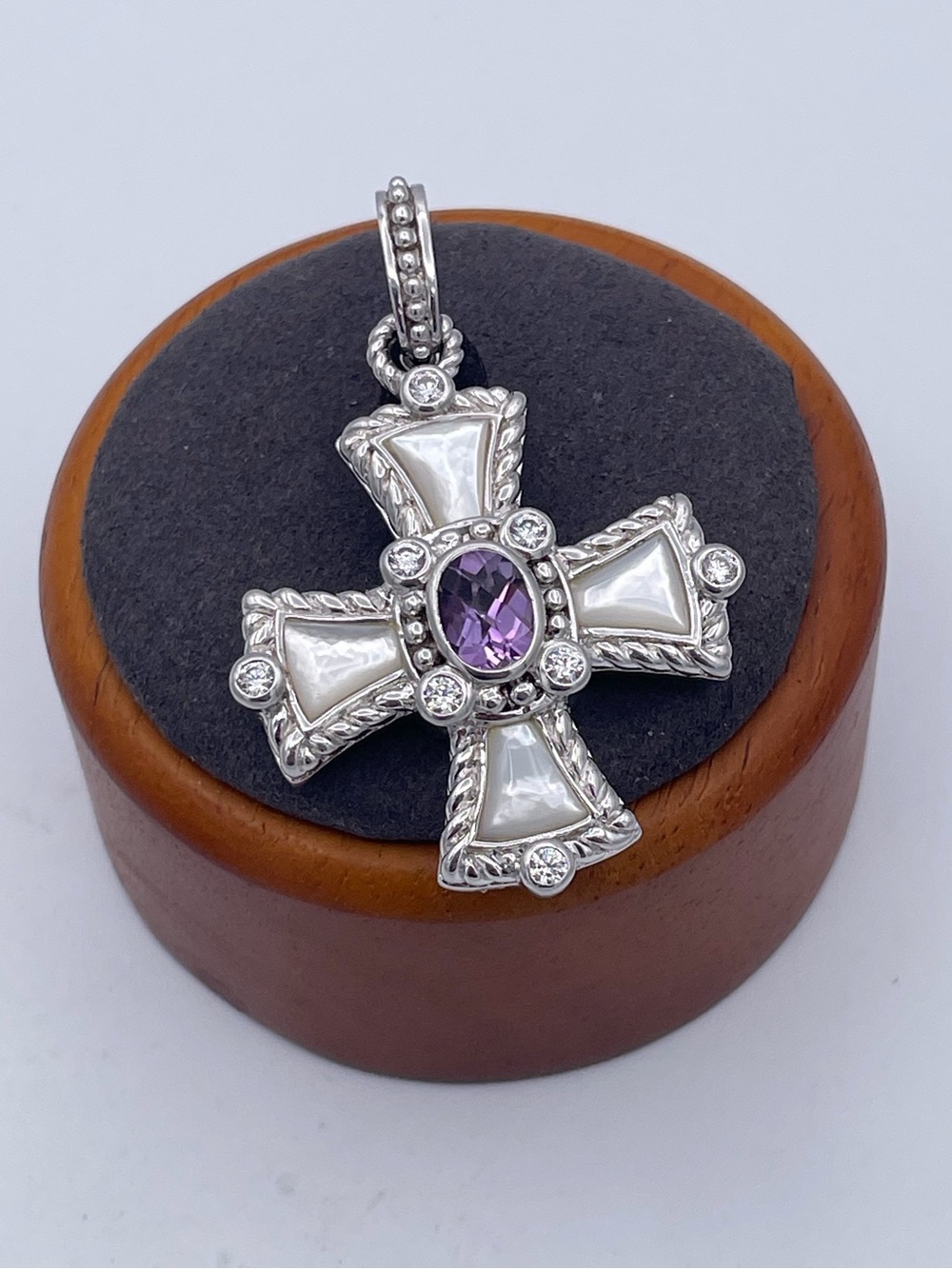 Judith Ripka Sterling Silver 925 MOP Amethyst Maltese Cross Enhancer Pendant